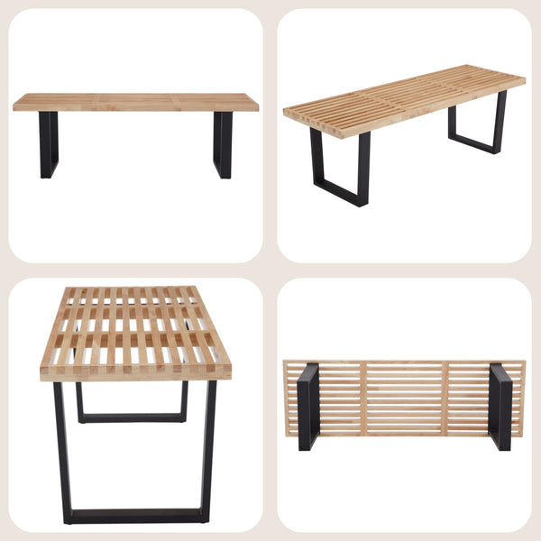 Solid Wood Dining & Entryway Bench with Metal Legs