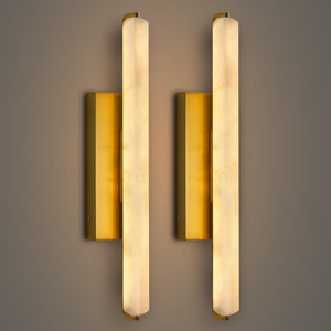 Alabaster Wall Sconces Set of 2 – Brass Gold, 25 Inch