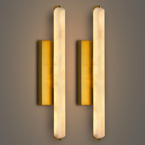 Alabaster Wall Sconces Set of 2 – Brass Gold, 25 Inch