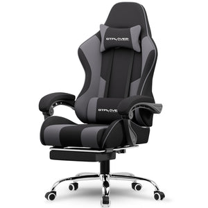 Gaming Chair with Footrest & Lumbar Support – Dark Gray Fabric