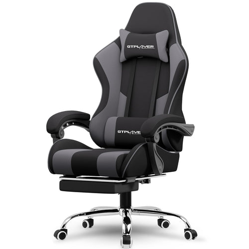 Gaming Chair with Footrest & Lumbar Support – Dark Gray Fabric