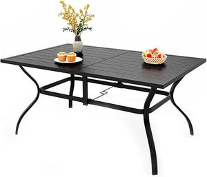 Outdoor Rectangular Dining Table with Metal Frame & Umbrella Hole