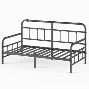 Bednowitz 12 Inch Twin Metal Daybed Frame with Headboard, Sofa Bed for Living Room, Heavy Duty Twin Size Day Bed for Bedroom Guest Room, Easy Assembly, Black