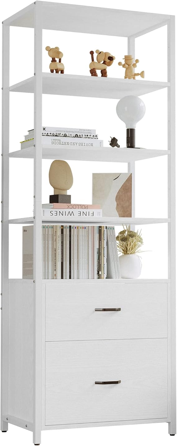 Industrial Bookcase with File Cabinet & 5-Tier Open Shelves, 71.6"H