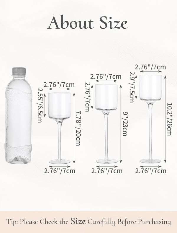 Glass Candle Holders Set – Clear Long Stem Tall Holders for Table Centerpieces