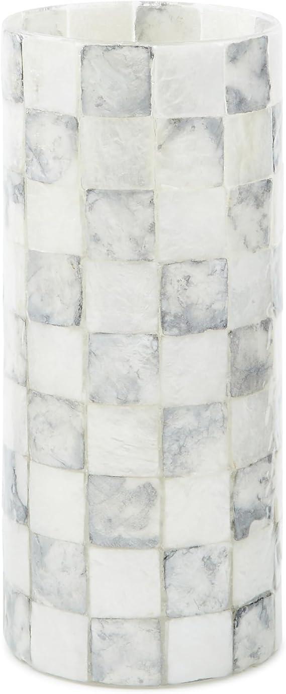 Capiz Glass Small Decorative Vase – Check Pattern
