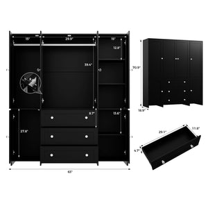 Armoire Wardrobe Closet with Mirror, Drawers & Hanging Rod