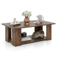 2-Tier Rectangular Coffee Table with Open Shelf