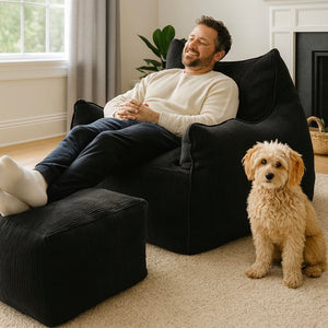 Bean Bag Chair with Footrest & Armrests – Corduroy Foam Sofa