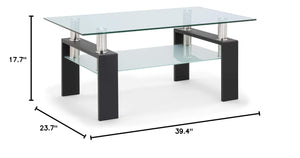 Rectangle Glass Coffee Table with Lower Shelf & Black Metal Legs