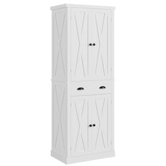 Kitchen Pantry Storage Cabinet with Barn Doors & Drawer — White, 72.6"H