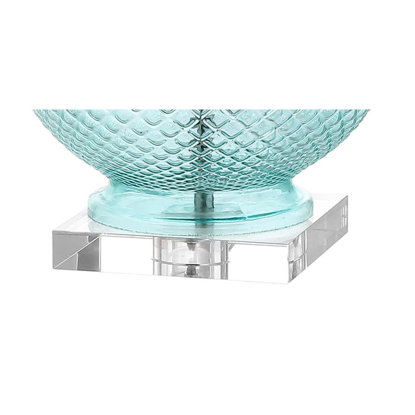 26" Aqua Diamond-Etched Glass & Crystal Table Lamp