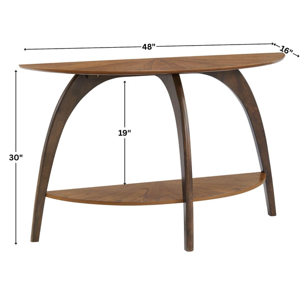 Half-Moon Console Sofa Table with Lower Shelf