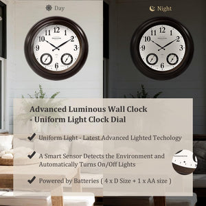24-Inch LED Outdoor Wall Clock with Weather Station