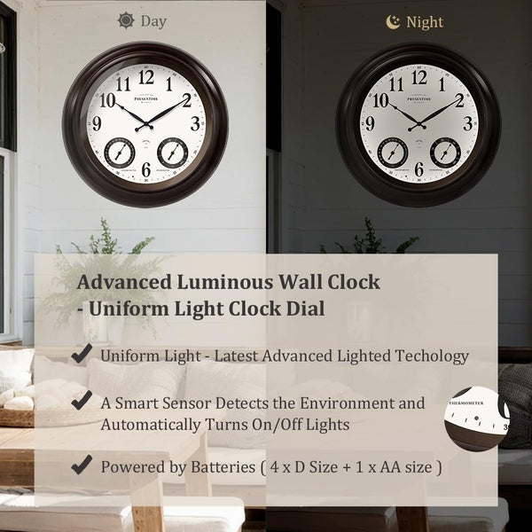 24-Inch LED Outdoor Wall Clock with Weather Station