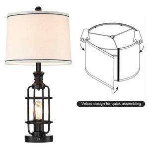 Farmhouse Table Lamp Set of 2 with USB Charging Ports & Rotary Switch