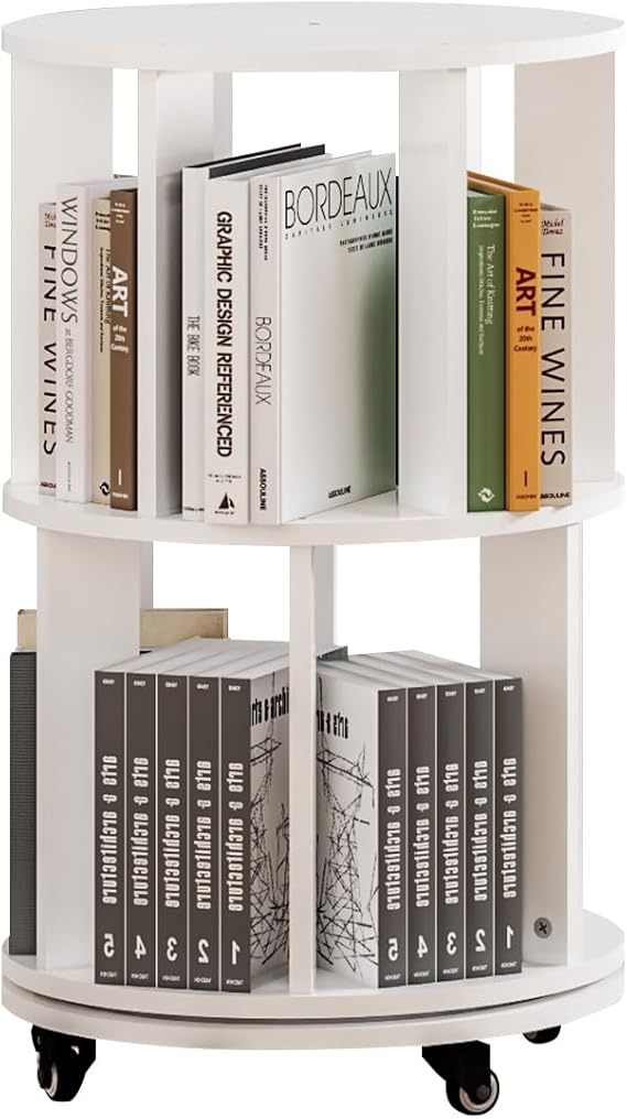 Rotating Bookshelf Tower with Wheels