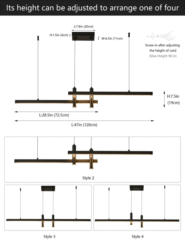 Modern Black Linear LED Pendant Light with Remote Control