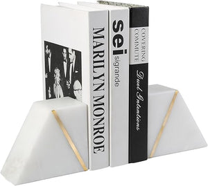 Marble Bookends with Pen Holder & Vase – Set of 2