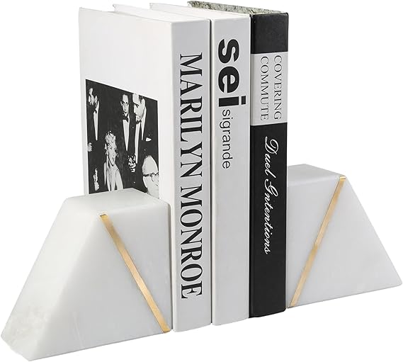 Marble Bookends with Pen Holder & Vase – Set of 2