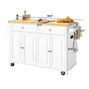 Rolling Kitchen Island Cart with Drop Leaf & Storage Cabinet