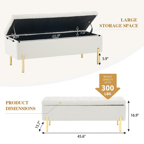 Velvet Storage Bench with Hidden Compartment