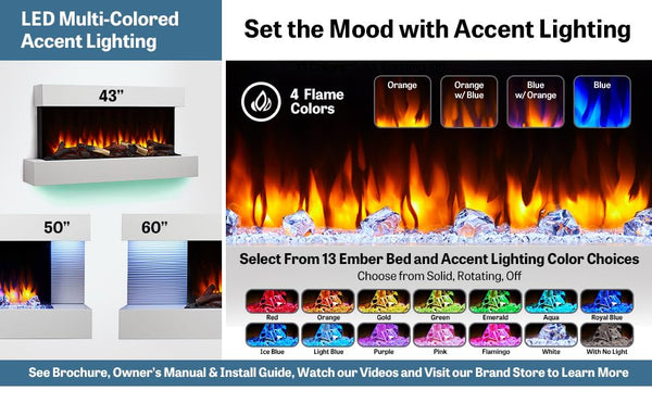 Wall Mount Electric Fireplace with Floating Mantel