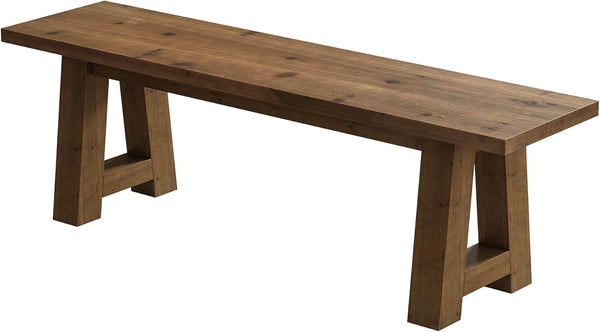 Solid Wood Dining Bench with A-Shaped Legs, 55-Inch Farmhouse Indoor Bench