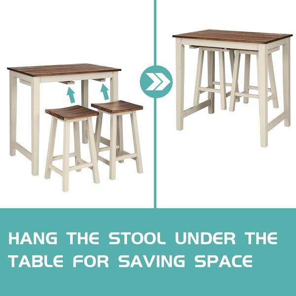 3-Piece Counter Height Pub Dining Set with 2 Saddle Bar Stools