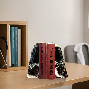Zebra Marble Caduceus Bookends with Engraving – Set of 2