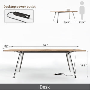60-Inch Executive Desk with Chrome Legs & Built-In Power Outlet
