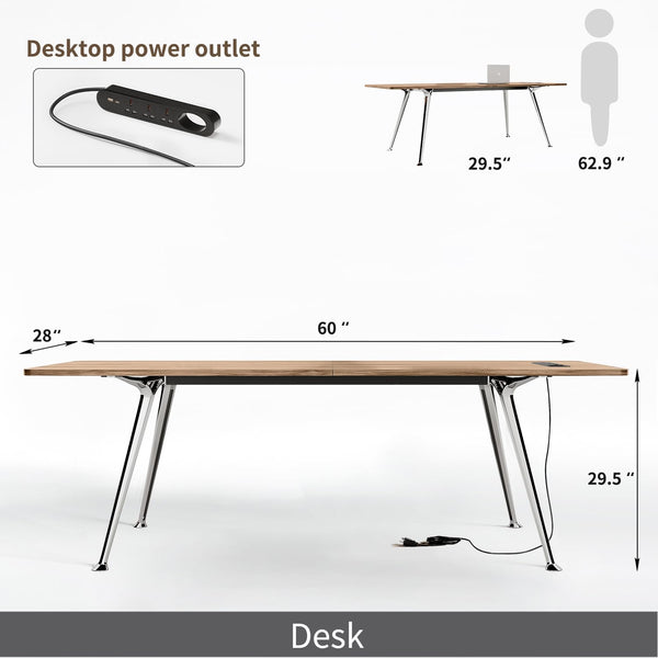 60-Inch Executive Desk with Chrome Legs & Built-In Power Outlet