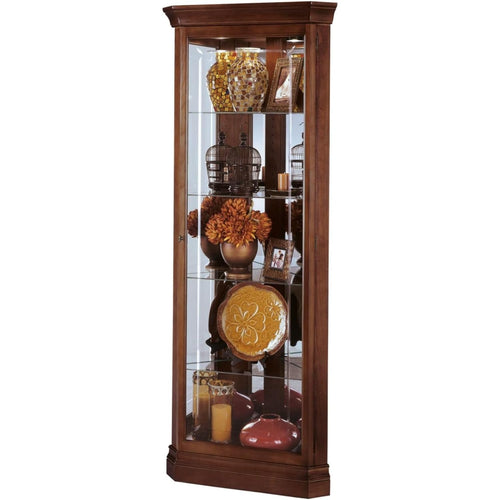 Corner Curio Cabinet with Glass Shelves & Lighting