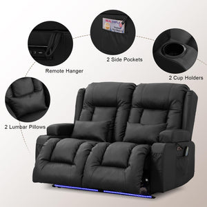 Power Loveseat Recliner Sofa with Massage & Heat