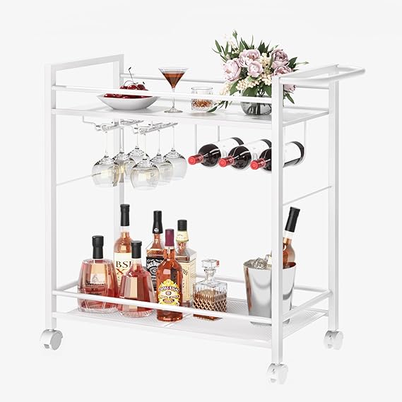2-Tier Rolling Bar Cart with Wine Rack