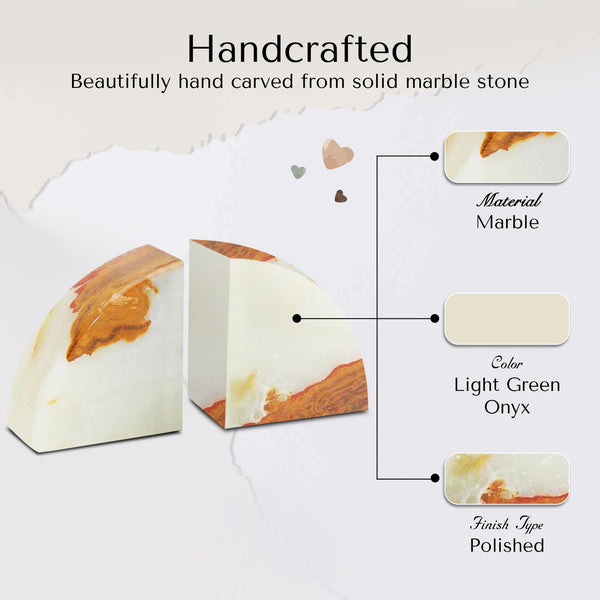 Marble Bookends Set – Polished Stone Book Ends with Non-Slip Base
