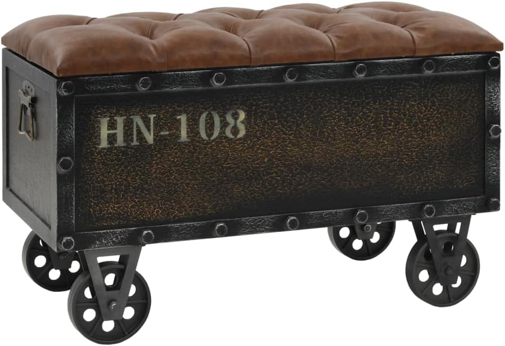 Storage Bench with Castors – Brown Faux Leather