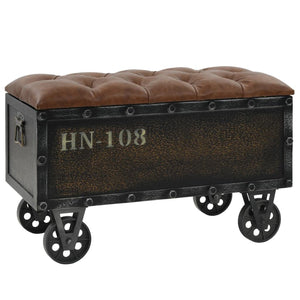 Storage Bench with Castors – Brown Faux Leather