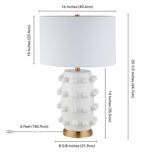 Modern Ceramic Table Lamp with Spherical Orbs & Fabric Drum Shade