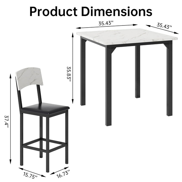 5-Piece Counter Height Dining Table Set with Upholstered Bar Stools