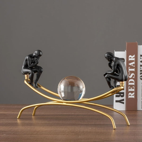 Thinker Statue with Crystal Ball – Modern Decorative Figurine