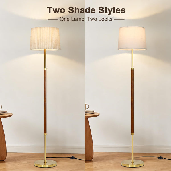 65" Mid-Century Modern Wood Floor Lamp with 3 Color Temperatures