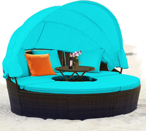 Outdoor Round Daybed with Retractable Canopy