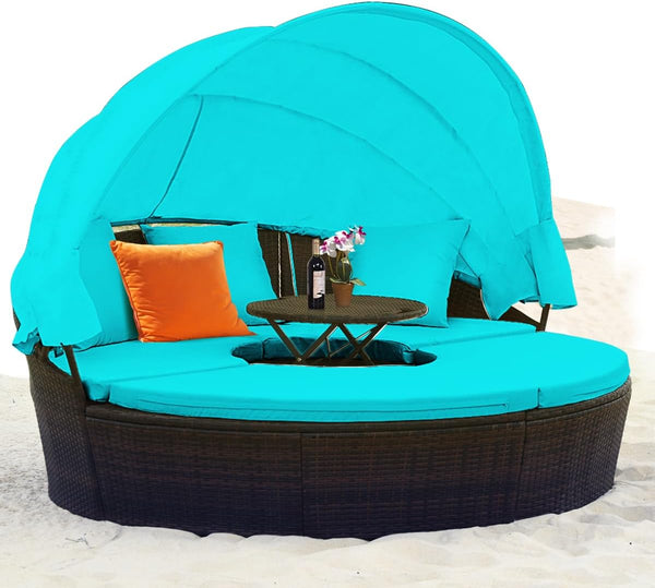 Outdoor Round Daybed with Retractable Canopy