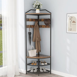 Corner Hall Tree with Shoe Bench & Coat Rack