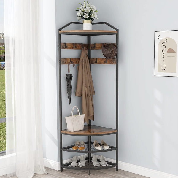 Corner Hall Tree with Shoe Bench & Coat Rack