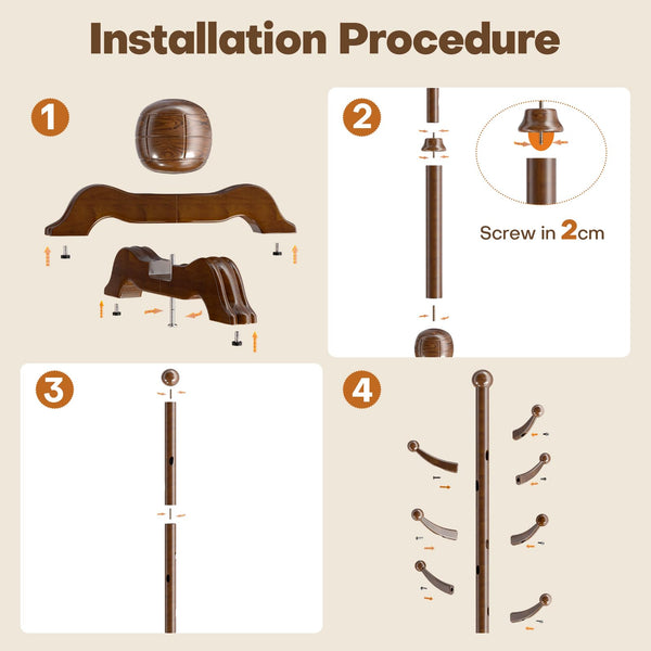 Freestanding Wooden Coat Rack with 7 Hooks – 72" Hall Tree Stand