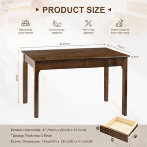 Mid-Century Modern Solid Wood Writing Desk with 2 Drawers