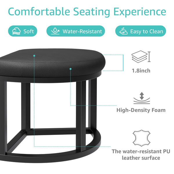 Round Coffee Table Set with 3 Nesting Stools — 30 Inch Modern Black