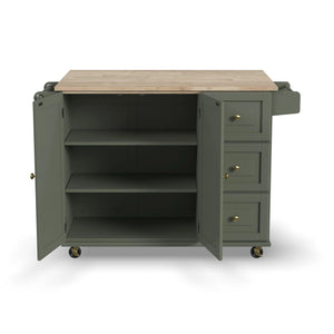 Rolling Kitchen Island Cart with Drop-Leaf Breakfast Bar